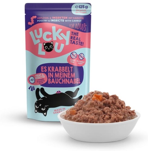 Przejdź do produktu Lucky Lou Lifestage Adult Drób i owady saszetka 125g - karma mokra dla kota
