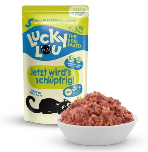 Przejdź do produktu Lucky Lou Lifestage Adult Wołowina i owady saszetka 125g - karma mokra dla kota