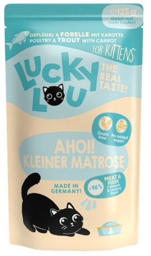 Przejdź do produktu Lucky Lou Lifestage Kitten Drób i pstrąg saszetka 125g - karma mokra dla kota