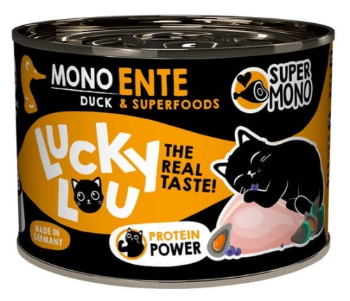 Przejdź do produktu Lucky Lou SuperMono Kaczka puszka 200g - monobiałkowa karma mokra dla kota