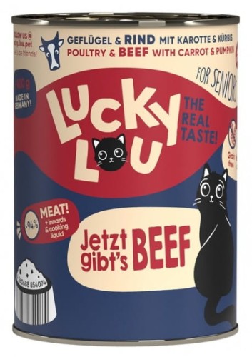 Przejdź do produktu Lucky Lou Lifestage Senior Drób i wołowina puszka 400g - karma mokra dla kota