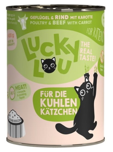 Przejdź do produktu Lucky Lou Lifestage Kitten Drób i wołowina puszka 400g - karma mokra dla kota
