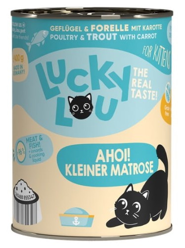 Przejdź do produktu Lucky Lou Lifestage Kitten Drób i pstrąg puszka 400g - karma mokra dla kota
