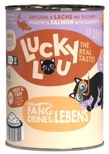 Przejdź do produktu Lucky Lou Lifestage Adult Drób i łosoś puszka 400g - karma mokra dla kota