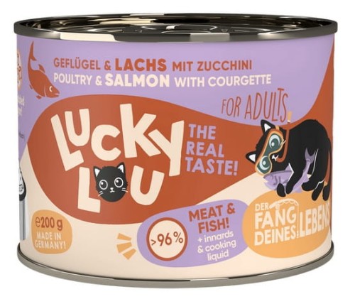 Przejdź do produktu Lucky Lou Lifestage Adult Drób i łosoś puszka 200g - karma mokra dla kota