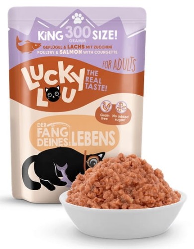 Przejdź do produktu Lucky Lou Lifestage Adult Drób i łosoś saszetka 300g - karma mokra dla kota