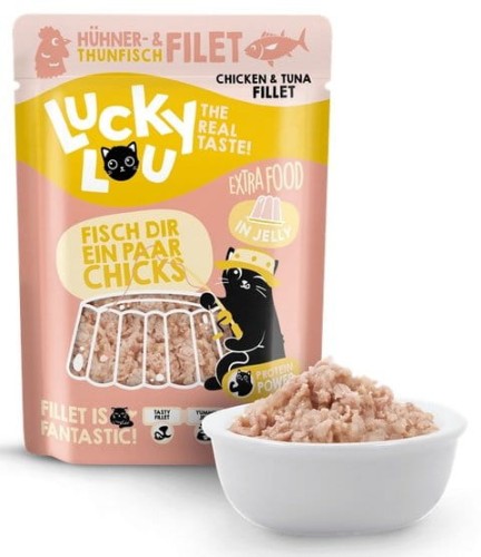 Przejdź do produktu Lucky Lou Extrafood Tuńczyk i kurczak w galaretce saszetka 70g - karma mokra dla kota