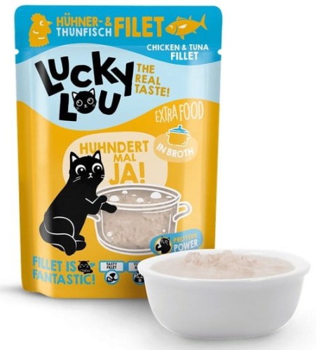 Przejdź do produktu Lucky Lou Extrafood Kurczak i tuńczyk w bulionie saszetka 70g - karma mokra dla kota
