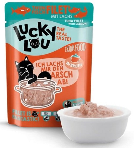 Przejdź do produktu Lucky Lou Extrafood Tuńczyk & łosoś w bulionie saszetka 70g - karma mokra dla kota