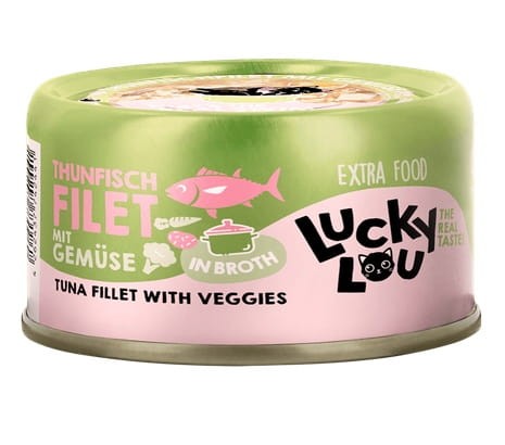 Przejdź do produktu Lucky Lou Extrafood Tuńczyk i warzywa w bulionie puszka 70g - karma mokra dla kota