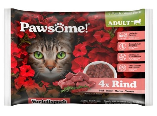 Przejdź do produktu Pawsome Adult Rind - wołowina saszetki 4x85g - karma mokra dla kota