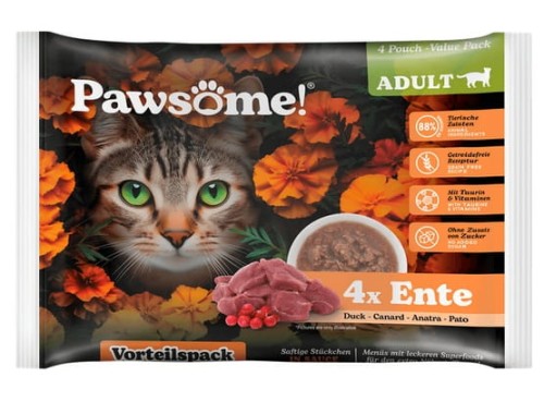 Przejdź do produktu Pawsome Adult Ente - kaczka saszetki 4x85g - karma mokra dla kota