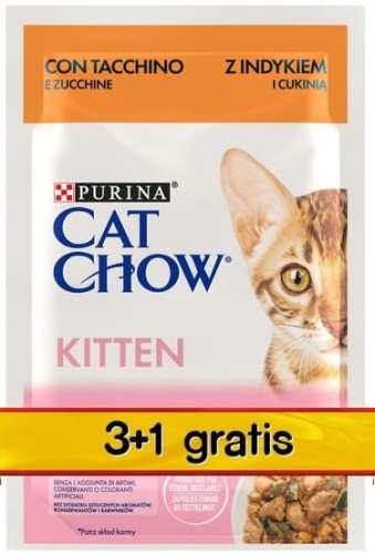 Przejdź do produktu Purina Cat Chow Kitten Indyk i cukinia saszetki 3+1 GRATIS 4x85g – karma mokra dla kota