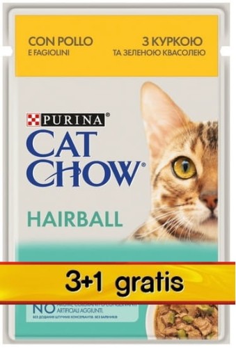 Przejdź do produktu Purina Cat Chow Hairball Kurczak saszetki 3+1 GRATIS 4x85g – karma mokra dla kota