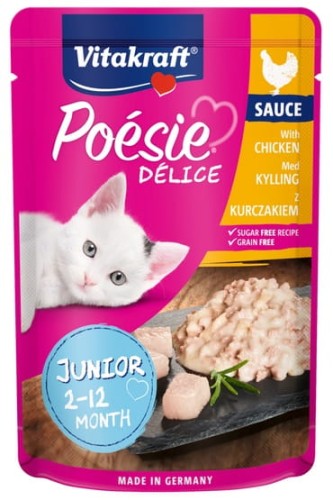 Przejdź do produktu Vitakraft Poesie Deli Sauce Junior kurczak saszetka 85g - karma mokra dla kota