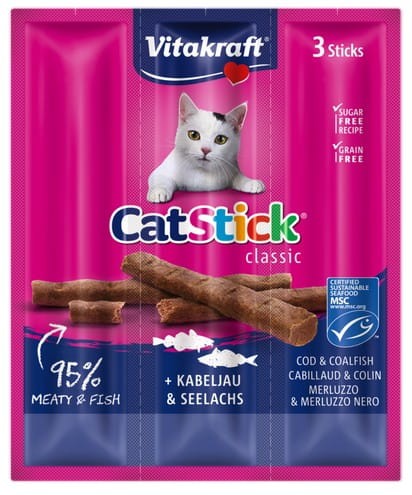 Przejdź do produktu Vitakraft Cat Stick Classic Dorsz i Czarniak 18g [2424003] - przysmak dla kota