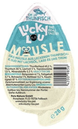 Przejdź do produktu Lucky Lou Mausle Tuńczyk 28g - monobiałkowy przysmak dla kota