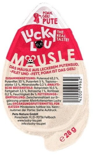Przejdź do produktu Lucky Lou Mausle Indyk 28g - monobiałkowy przysmak dla kota