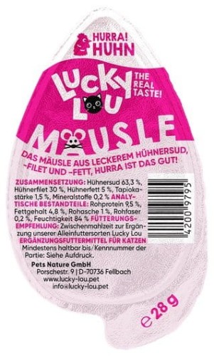 Przejdź do produktu Lucky Lou Mausle Kurczak 28g - monobiałkowy przysmak dla kota