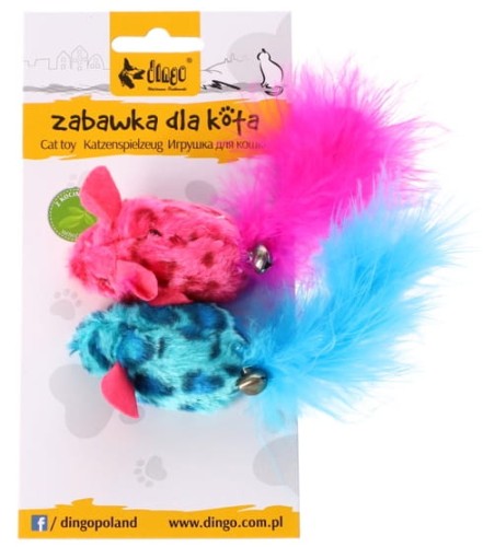 Przejdź do produktu Dingo - Kolorowe myszki 2szt różowa i niebieska - zabawka dla kota
