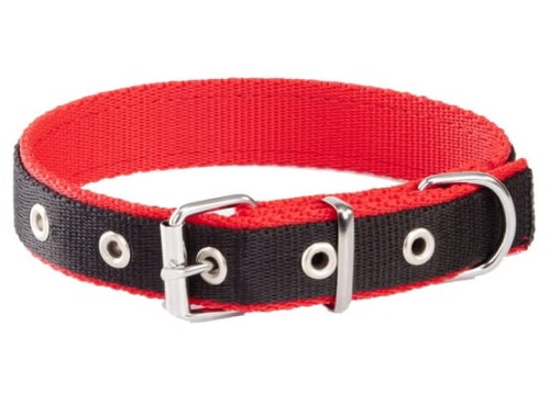 Przejdź do produktu Dingo Obroża taśma polipropylenowa podwójnie zszywana 2,5cm/60cm czarno-czerwona