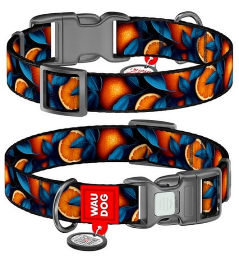 Przejdź do produktu Collar WauDog Nylon Obroża nylonowa z QR-paszportem, plastikowy fastex, wzór POMARAŃCZE, 20mm/28-40cm