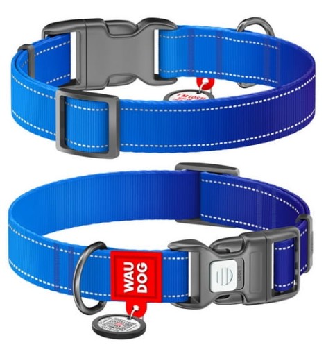 Przejdź do produktu Collar WauDog Nylon Mono Obroża nylonowa odblaskowa z QR-paszportem, plastikowy fastex, L 25mm/33-49cm niebieska