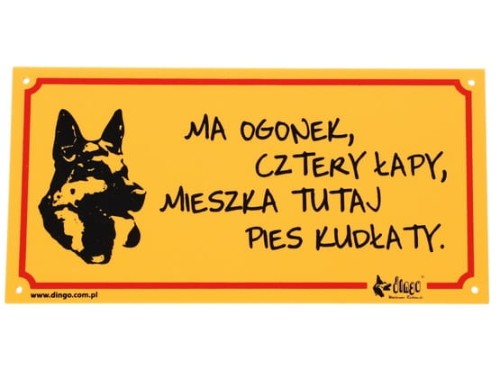 Przejdź do produktu Dingo Tabliczka ostrzegawcza "Ma ogonek, cztery łapy, mieszka tutaj pies kudłaty"