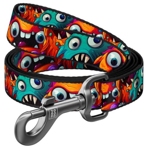 Przejdź do produktu Collar WauDog Nylon Smycz nylonowa S 15mm/200cm, wzór ZĘBATE POTWORY