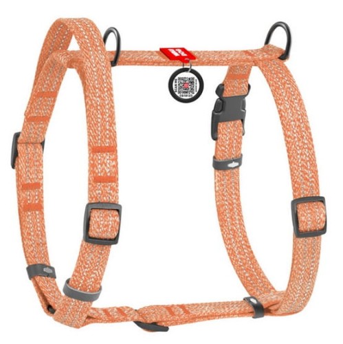 Przejdź do produktu Collar WauDog Re-Cotton Szelki z rączką z regenerowanej bawełny anatomiczne w kształcie litery H, odblaskowe z QR-paszportem, plastikowy fastex, M pomarańczowe