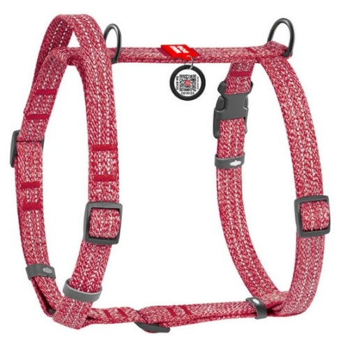 Przejdź do produktu Collar WauDog Re-Cotton Szelki z rączką z regenerowanej bawełny anatomiczne w kształcie litery H, odblaskowe z QR-paszportem, plastikowy fastex, S czerwone