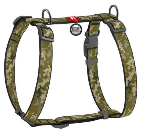 Przejdź do produktu Collar WauDog Nylon Szelki nylonowe anatomiczne w kształcie litery H, z QR-paszportem, plastikowy fastex, wzór MILITARY, rozmiar L 25mm