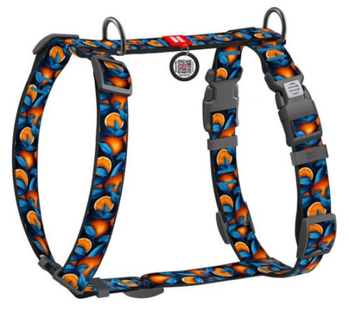 Przejdź do produktu Collar WauDog Nylon Szelki nylonowe anatomiczne w kształcie litery H, z QR-paszportem, plastikowy fastex, wzór POMARAŃCZE, rozmiar S 15mm
