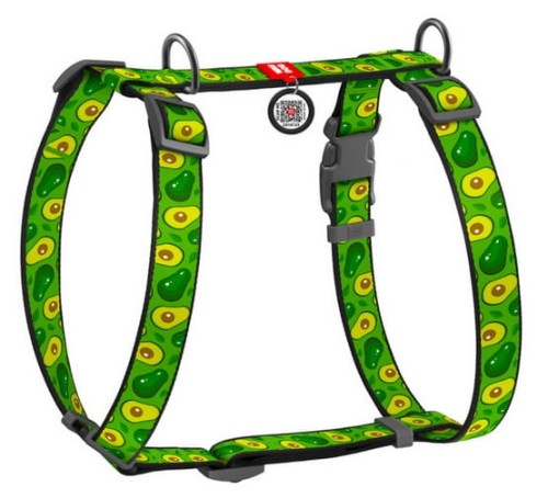 Przejdź do produktu Collar WauDog Nylon Szelki nylonowe anatomiczne w kształcie litery H, z QR-paszportem, plastikowy fastex, wzór AWOKADO, rozmiar S 15mm