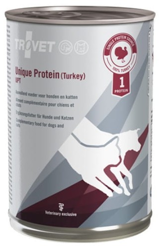 Przejdź do produktu Trovet Unique Protein UPT Indyk puszka 400g - monobiałkowa karma weterynaryjna dla psa i kota