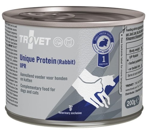 Przejdź do produktu Trovet Unique Protein UPR Królik puszka 200g - monobiałkowa karma weterynaryjna dla psa i kota