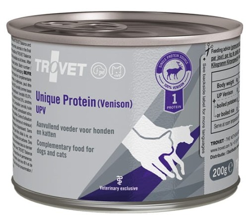 Przejdź do produktu Trovet Unique Protein UPV Dziczyzna puszka 200g - monobiałkowa karma weterynaryjna dla psa i kota