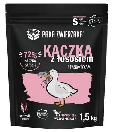 Przejdź do produktu Paka Zwierzaka Seventh Heaven Puppy Kaczka z łososiem 1,5kg - karma sucha dla psa