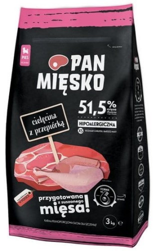 Przejdź do produktu Pan Mięsko - cielęcina i przepiórka chrupki XS 3kg - karma sucha dla szczeniąt
