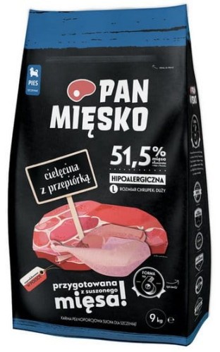 Przejdź do produktu Pan Mięsko - cielęcina i przepiórka chrupki L 9kg - karma sucha dla szczeniąt