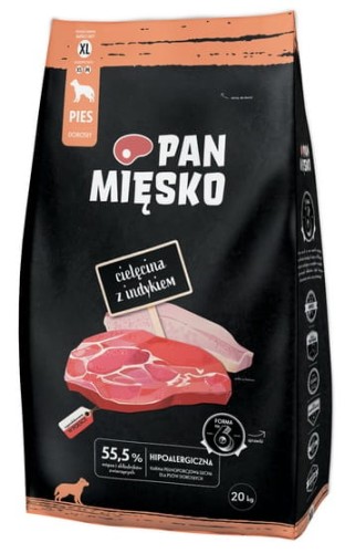 Przejdź do produktu Pan Mięsko - cielęcina i indyk chrupki XL 20kg - karma sucha dla psa