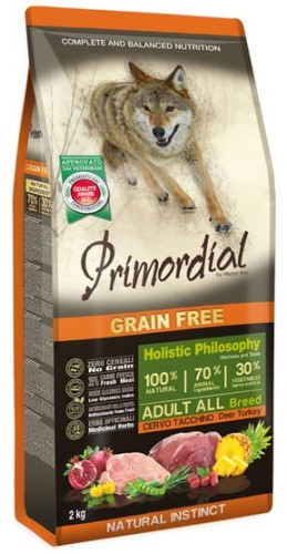 Przejdź do produktu Primordial Dog Grain Free Adult Deer & Turkey – Jeleń i Indyk  2kg - karma sucha dla psa