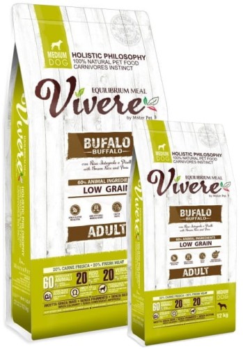 Przejdź do produktu Vivere Dog Medium Adult Buffalo Karma Monobiałkowa z Bawołem 12+3kg – karma sucha dla psa