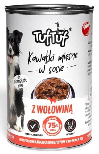 Przejdź do produktu TUF TUF Kawałki mięsne z wołowiną dla psa puszka 415g - karma mokra dla psa