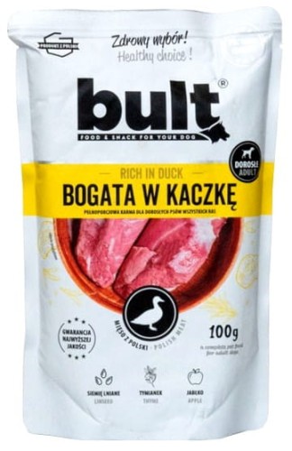 Przejdź do produktu Bult Mielonka bogata w kaczkę saszetka 100g - karma mokra dla psa