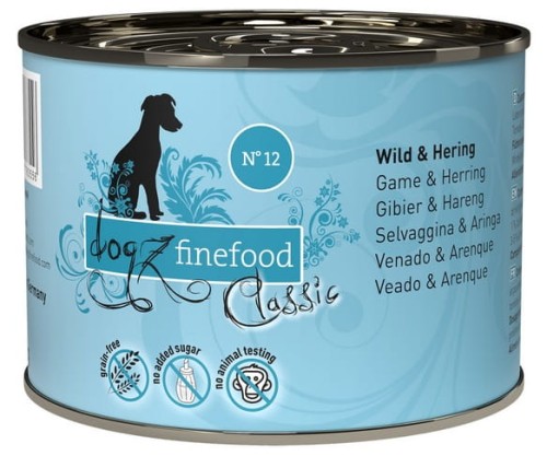 Przejdź do produktu Dogz Finefood Classic N.12 Dziczyzna i śledź puszka 200g - karma mokra dla psa