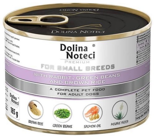 Przejdź do produktu Dolina Noteci Premium Mały Królik, fasolka i ryż brązowy puszka 185g - karma mokra dla psa