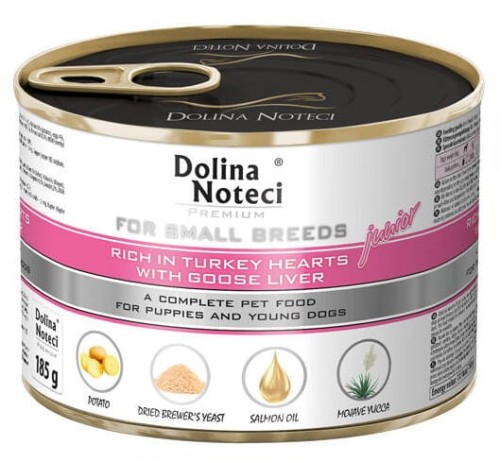 Przejdź do produktu Dolina Noteci Premium Mały Junior serca indyka i wątróbka z gęsi 185g - karma mokra dla psa