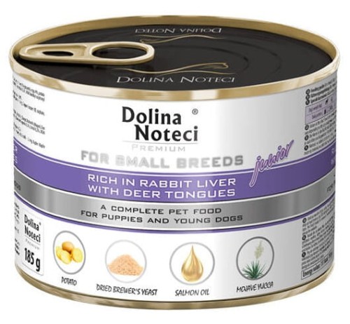 Przejdź do produktu Dolina Noteci Premium Mały Junior wątróbka królika i ozory jeleni 185g - karma mokra dla psa