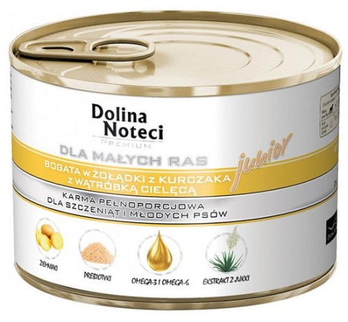 Przejdź do produktu Dolina Noteci Premium Mały Junior żołądki kurczaka i wątróbka cielęca 185g - karma mokra dla psa